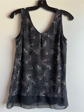 Mandy Evans Black Sleeveless Tank Top With Silver Glitter Firework Design Small